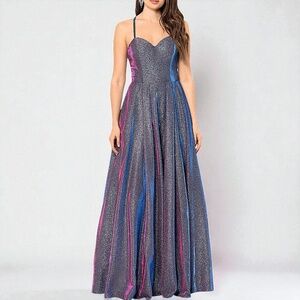 Blondie Nights Juniors' Glitter-Finish Mesh-Back BALL GOWN PROM FORMAL SZ 0